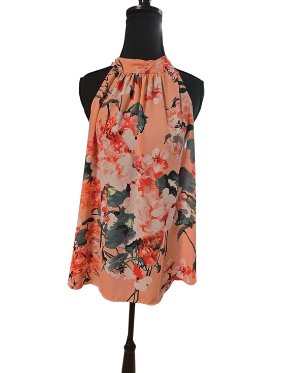 7Th Avenue Design Studio Tops - Sleeveless 7th Ave New York And Co. Pink Floral Halter Neck Top L